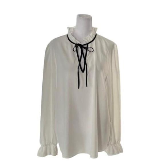 Lipsy London White Bow Tie Ruffle Sleeve Blouse Size 12 NWT - Picture 1 of 7